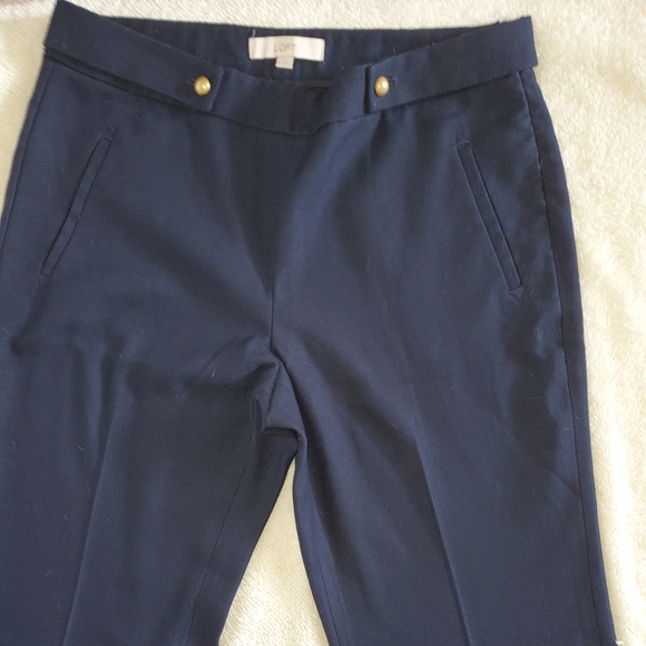 Loft, 10, Navy Blue Dress Pants, Gold Button Detail, Side Zip, Pockets - Picture 6 of 7